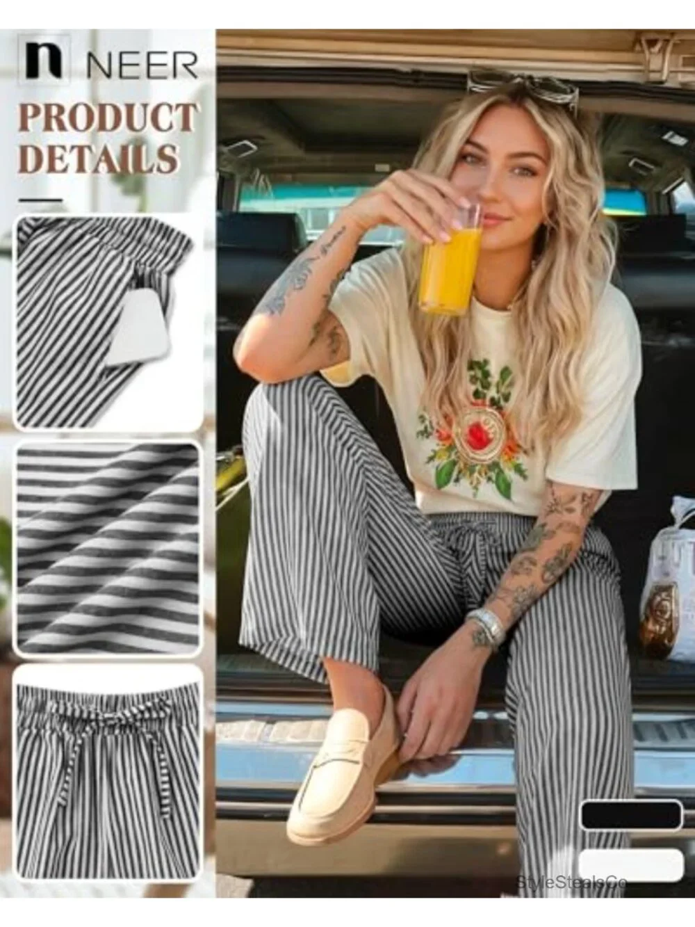 Cotton Gingham Pajama Lounge Pants - Drawstring Wide Leg with Pockets